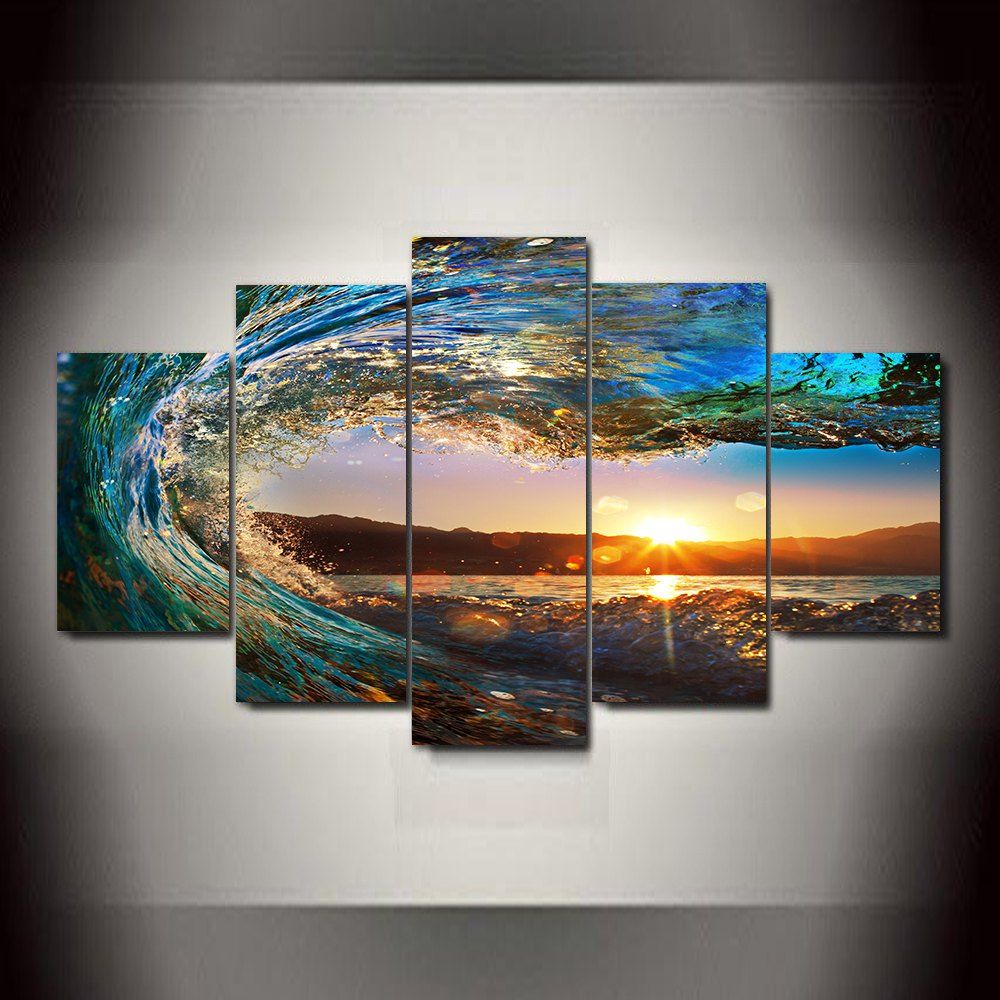 

Big Wave Frameless Printed Canvas Art Print 5PCS, Multi-a