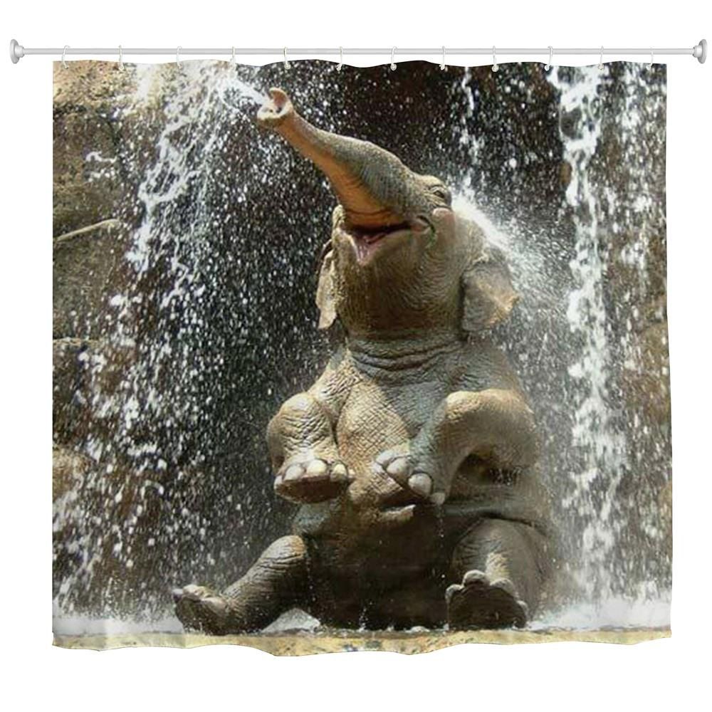

Happy Little Elephant Water-Proof Polyester 3D Printing Bathroom Shower Curtain, Multi-a