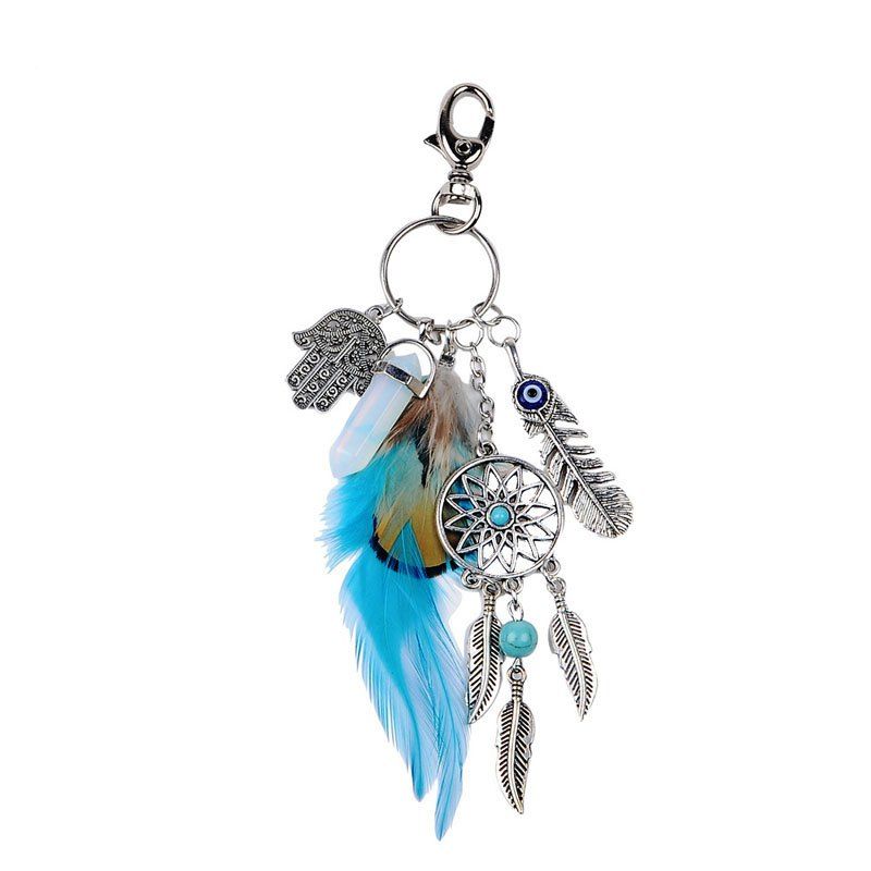 

Bohemian Feathered Opal Alloy Key Ring, Multi