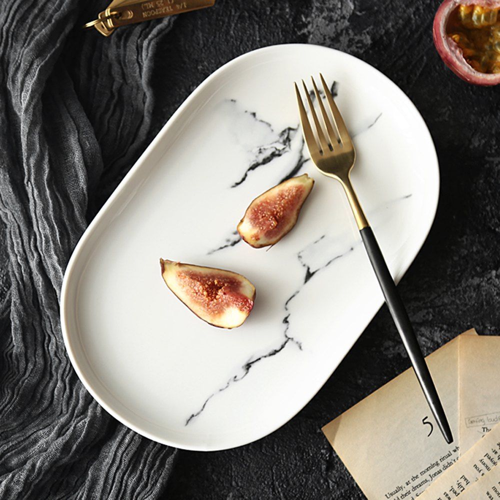

1 Piece Ceramic Simple Dinning Plate, White;black