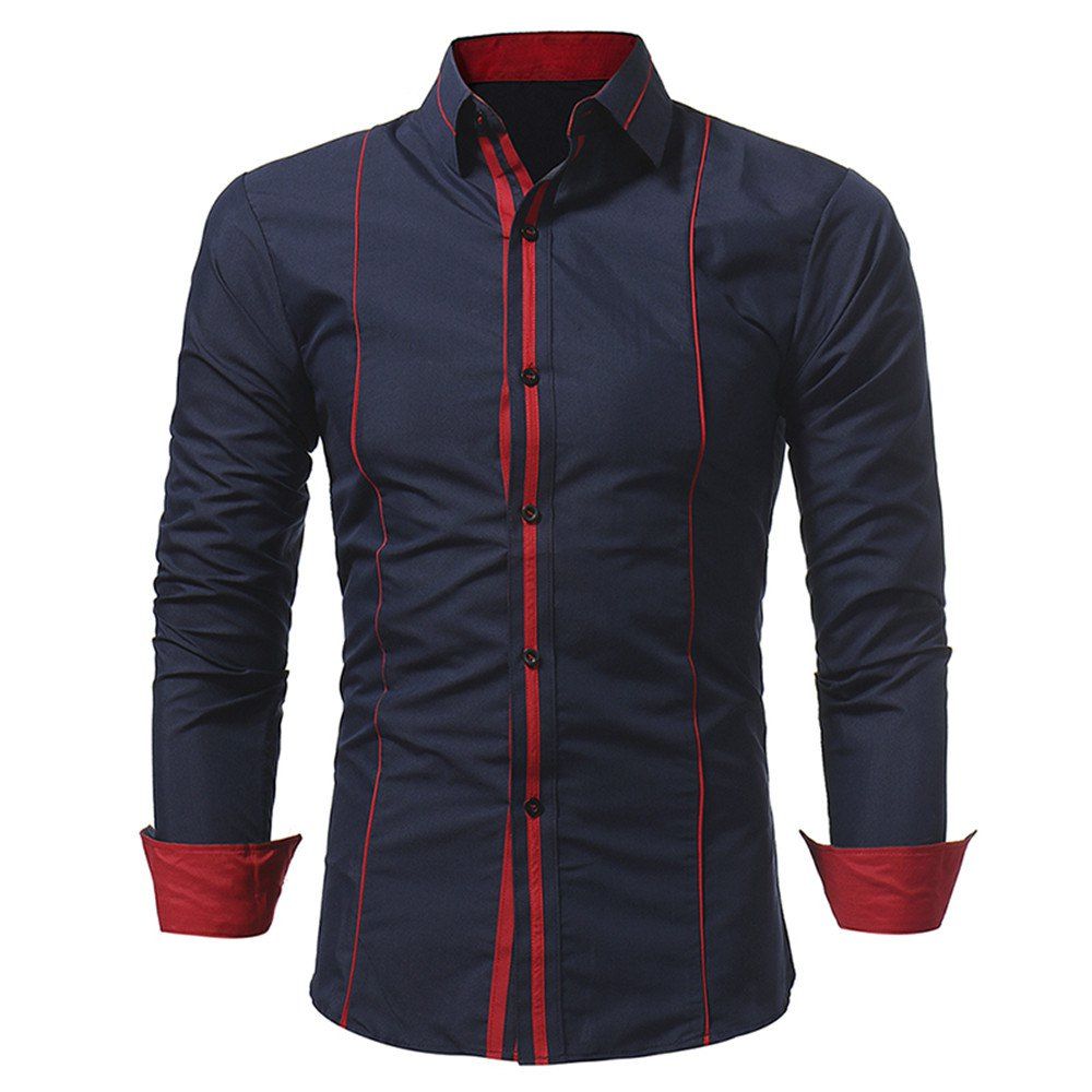 

New Personalized Striped Lace Men's Casual Slim Long-Sleeve Shirt, Cadetblue