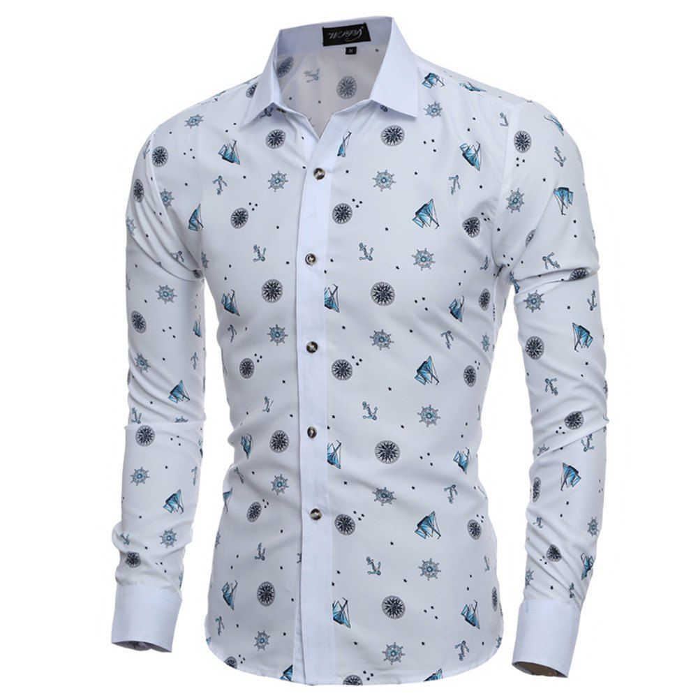 

New Fashion Print Casual Slim Men's Long Sleeve Shirt, Blue