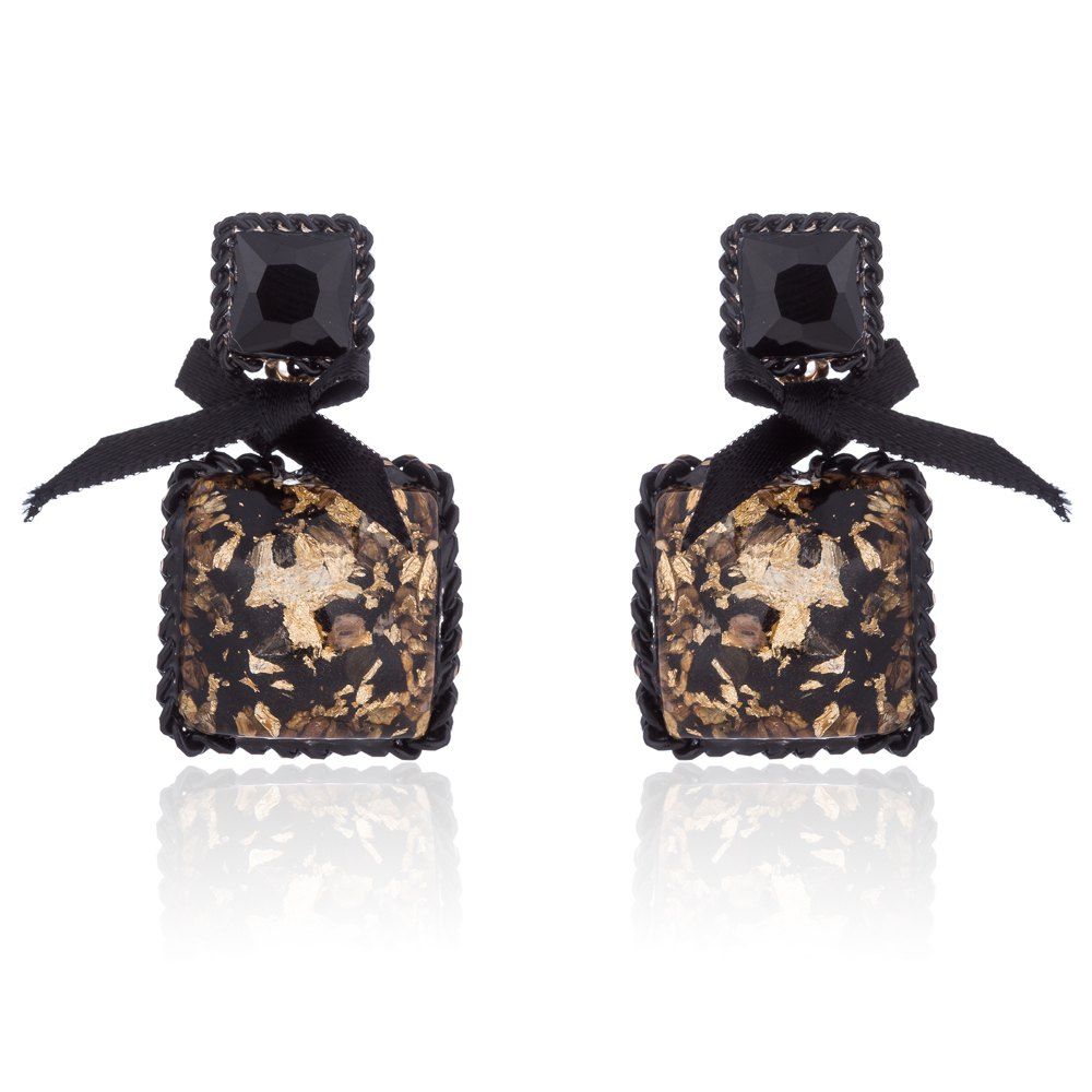 

Black Bowknot Amber Earrings, Night