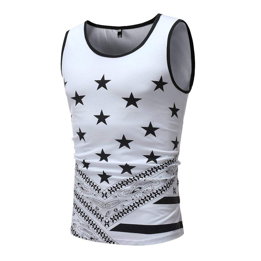 

Men's Fashion Slim Star Printed Tank Vest, White