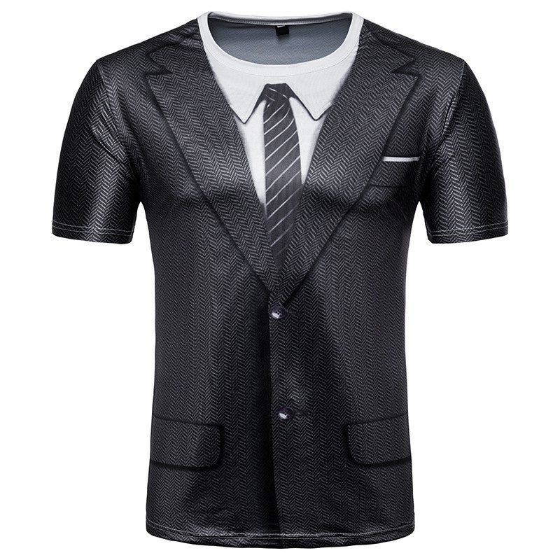 

Printed Men's Round Collar Short Sleeve T-Shirt, Black