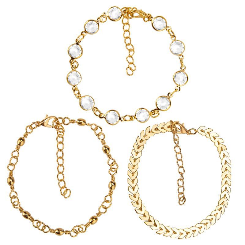 

Summer Fashion Arrow Studded Three-Piece Anklet, Gold