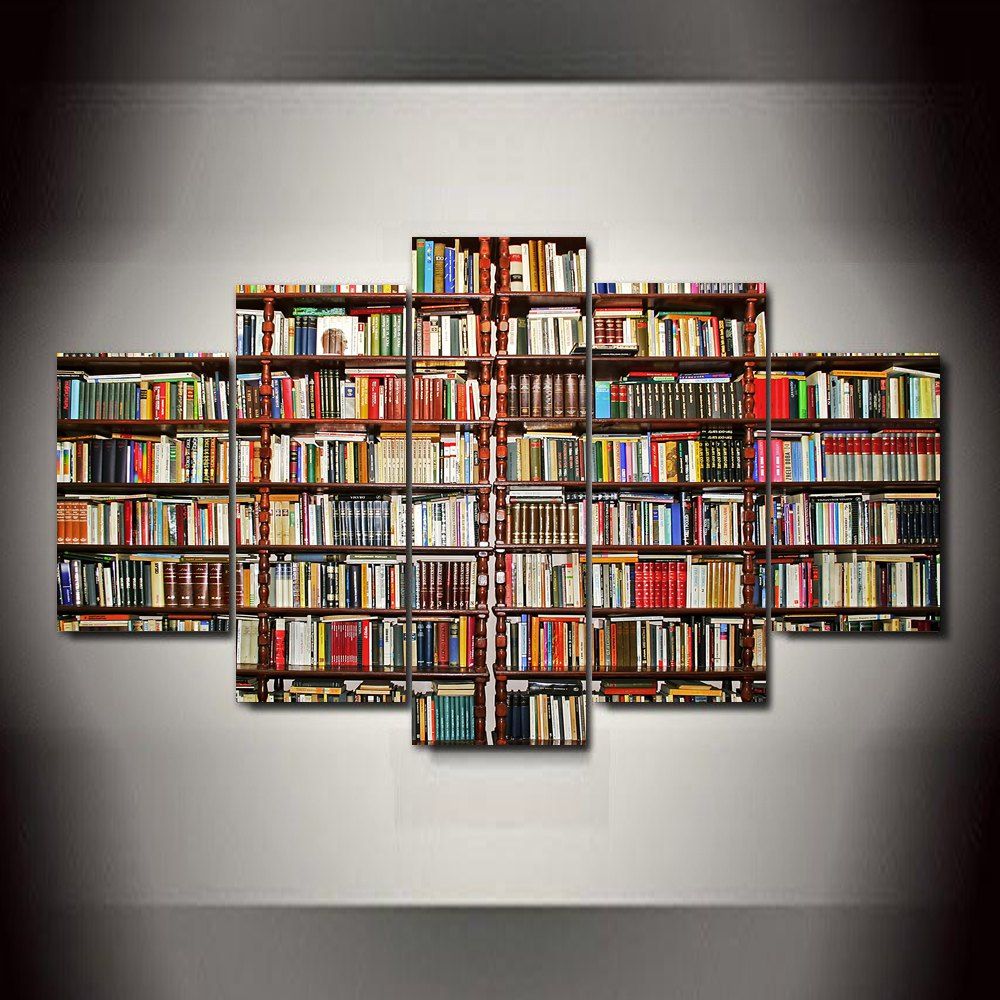 

Bookcase Frameless Printed Canvas Art Print 5PCS, Multi-a
