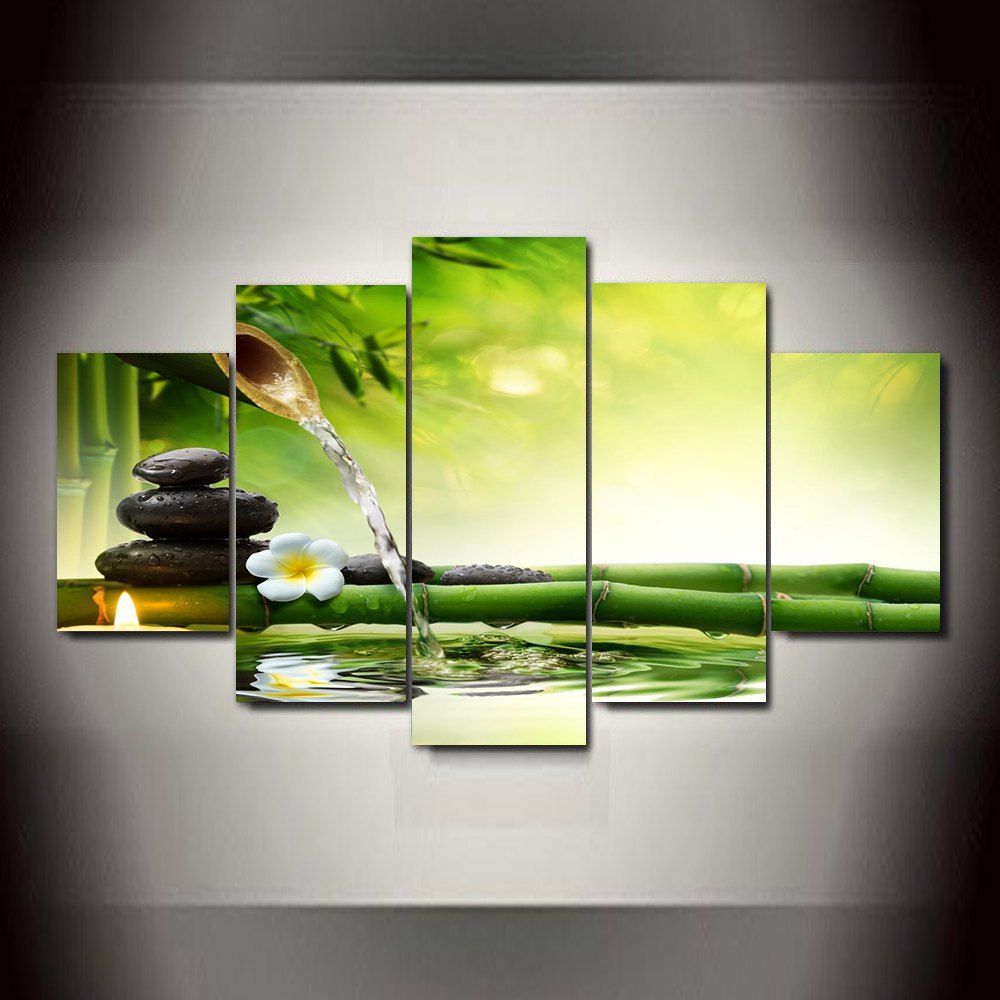 

Zen Water Bamboo Frameless Printed Canvas Art Print 5PCS, Multi-a