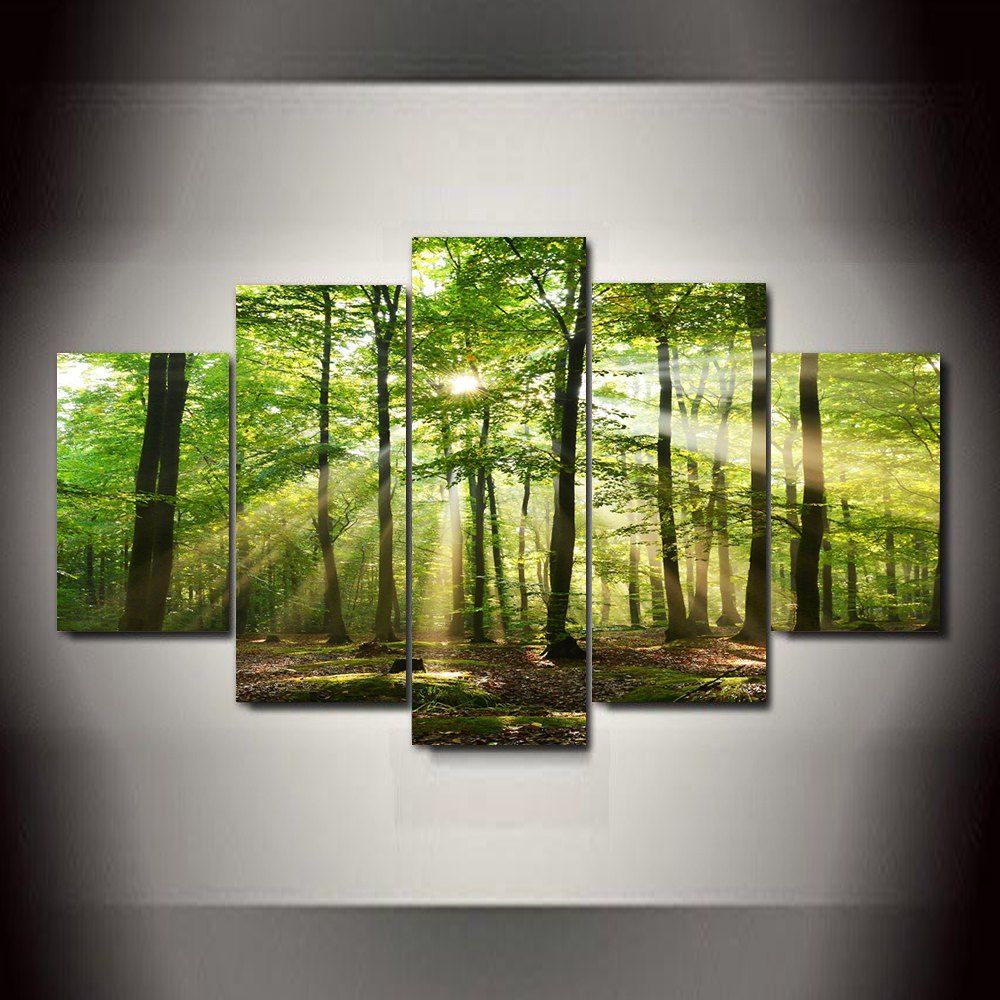 

Forest Sunshine Frameless Printed Canvas Art Print 5PCS, Multi-a