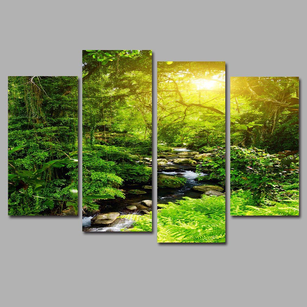 

Forest Creek Frameless Printed Canvas Art Print 4PCS, Multi-a