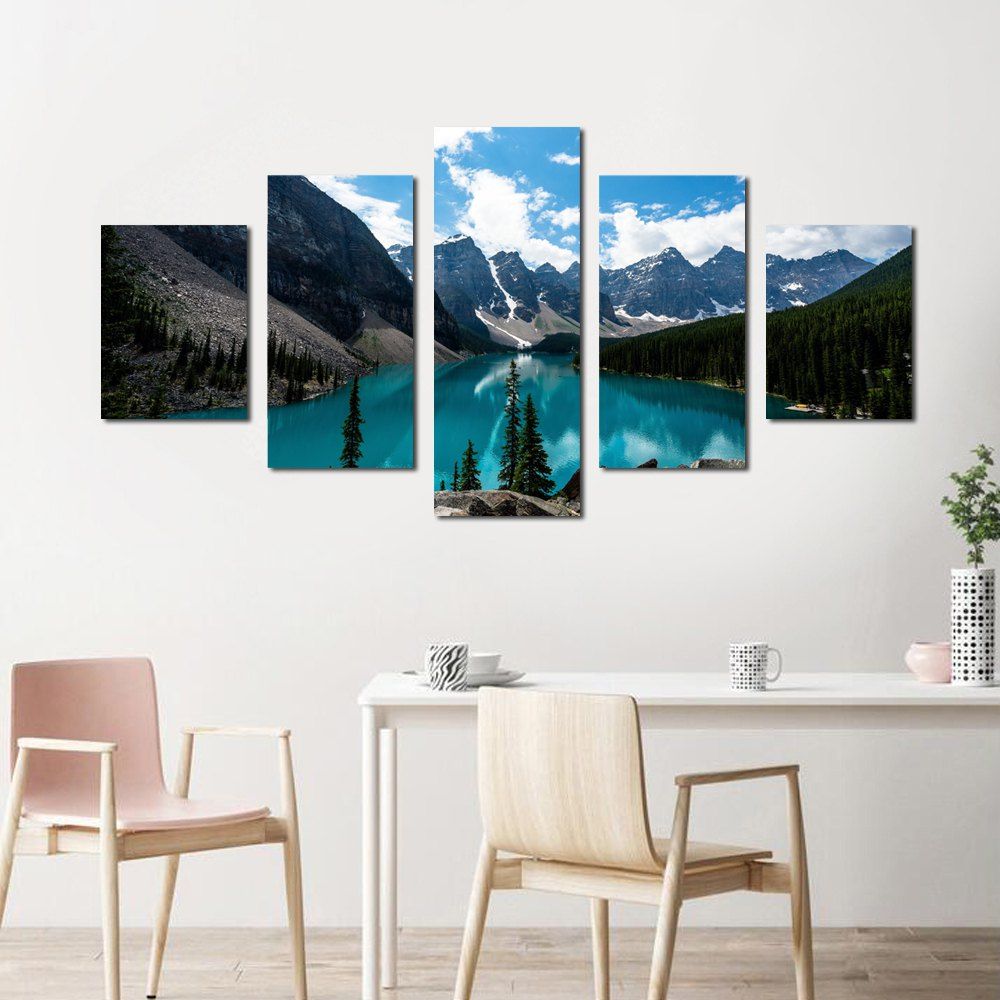 W349 Mountain and Lake Unframed Wall Canvas Prints for Home Decorations 5PCS