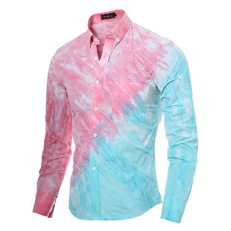 

High Quality 3D Tie-Dyed Printed Oblique Stitching Casual Long-Sleeved Shirt, Pink