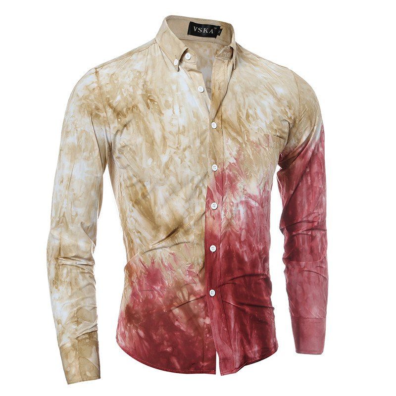 

High Quality 3D Tie-Dyed Printed Oblique Stitching Casual Long-Sleeved Shirt, Goldenrod