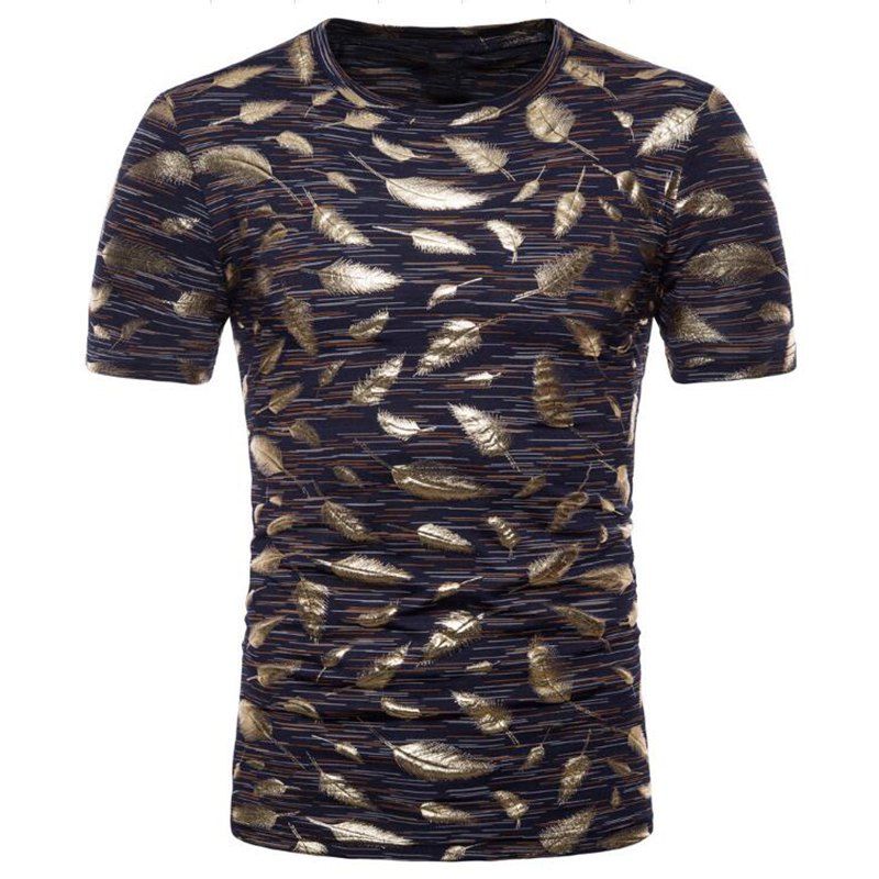 

Men Casual Bronzing Feathers Short Sleeves T-shirt, Cadetblue