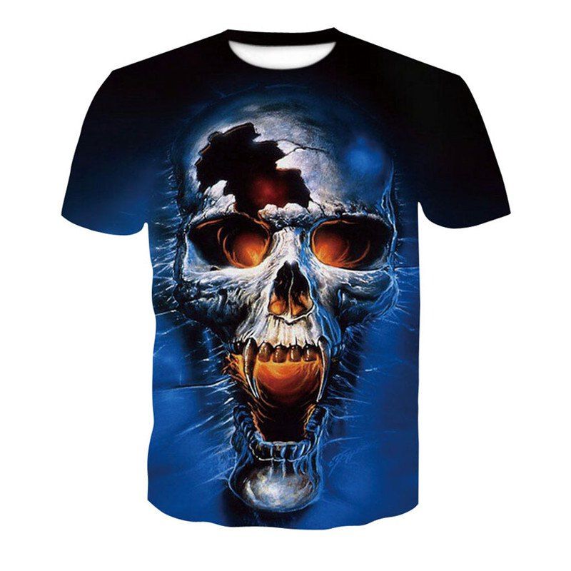 

3D Bursting Skeleton Print Women's Men's Casual Short Sleeve Graphic Tee T-Shirt, Midnight blue