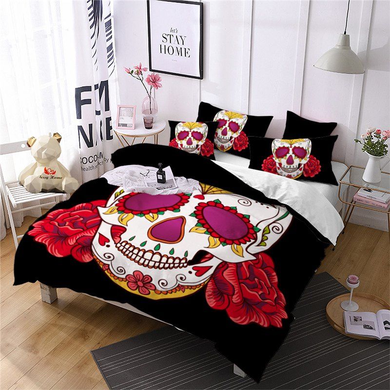 

AS97-B Rose Fear Personality Decorative Pattern Bedding Set, Black