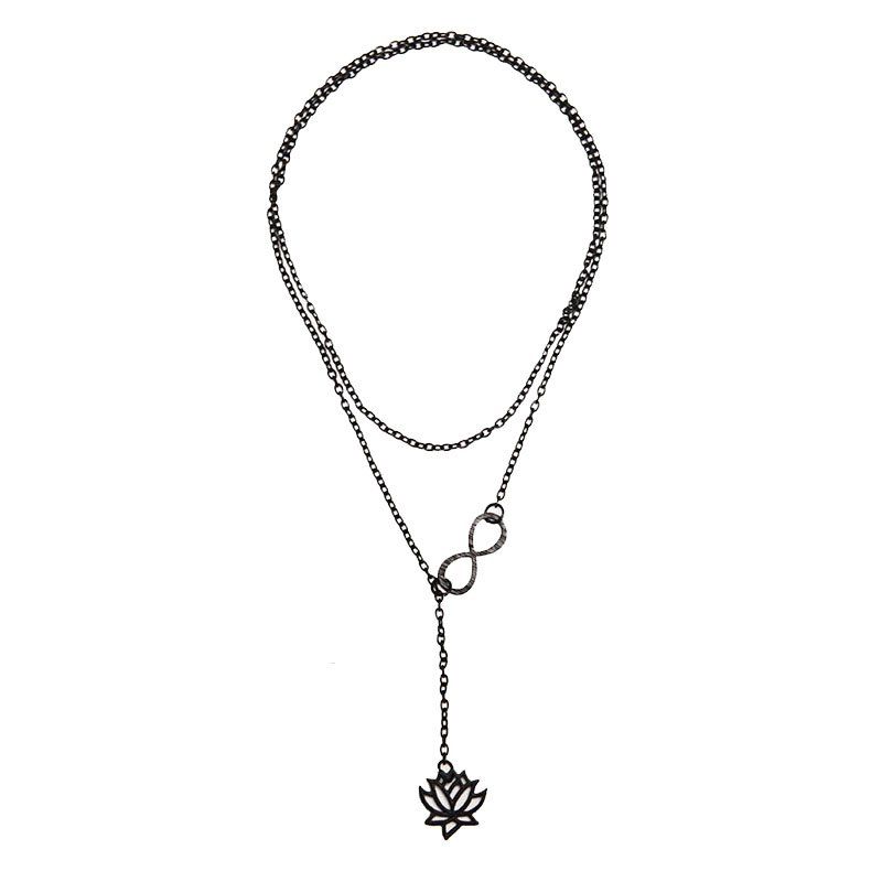 

Simple and Fashionable Hollowed-Out Plant Flower Lotus Necklace, Black