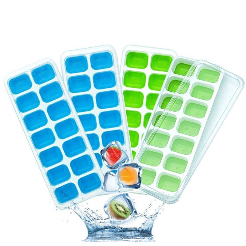 

Ice Cube Trays with Flexible Easy-release Silicone Lid for Beverages 4PCS, Multi