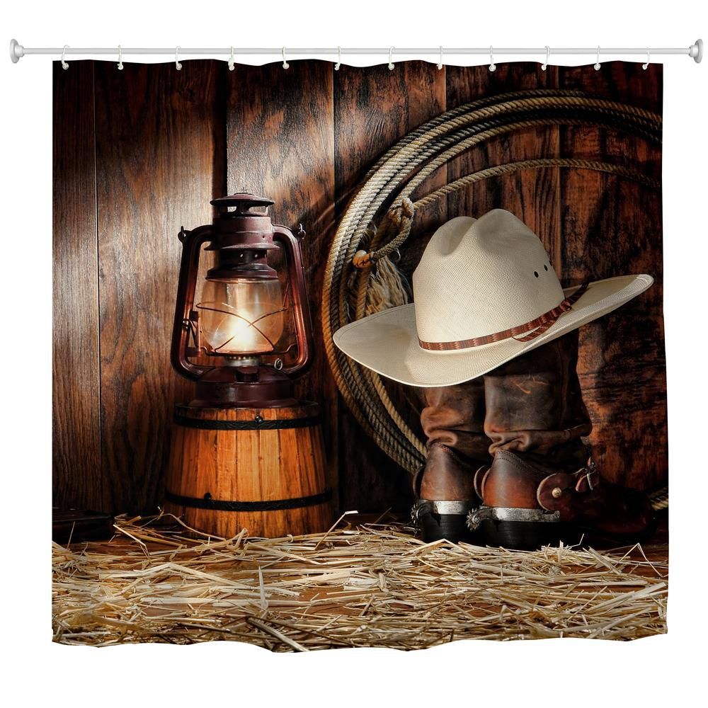 Sale Cowboy Lanterns Water-Proof Polyester 3D Printing Bathroom Shower Curtain  