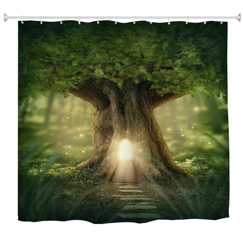 

The Door of The Forest Water-Proof Polyester 3D Printing Bathroom Shower Curtain, Multi-a