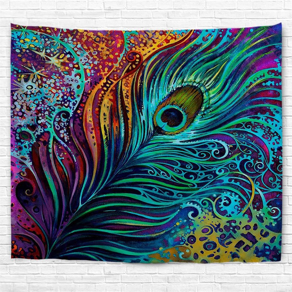 

Colorful Peacock Feather 3D Printing Home Wall Hanging Tapestry for Decoration, Multi-a