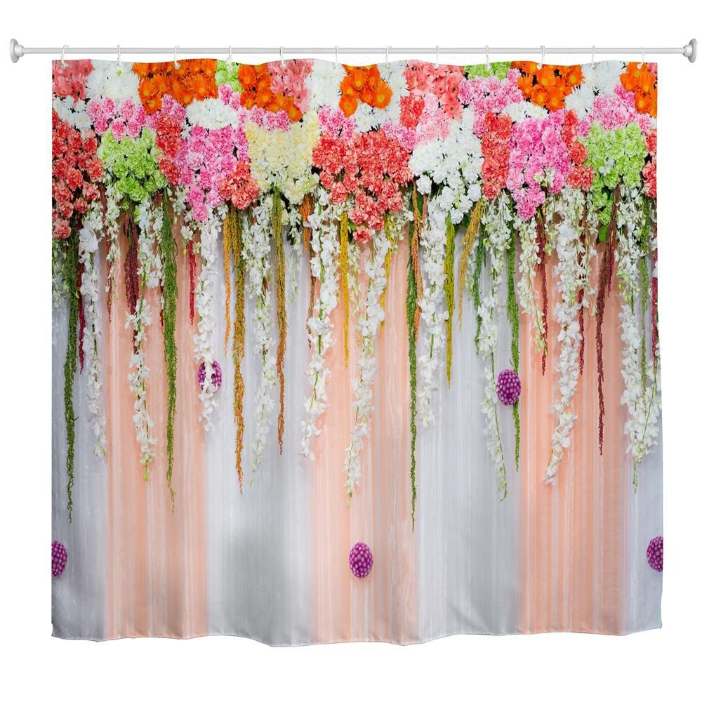 

Flower Wall Water-Proof Polyester 3D Printing Bathroom Shower Curtain, Multi-a