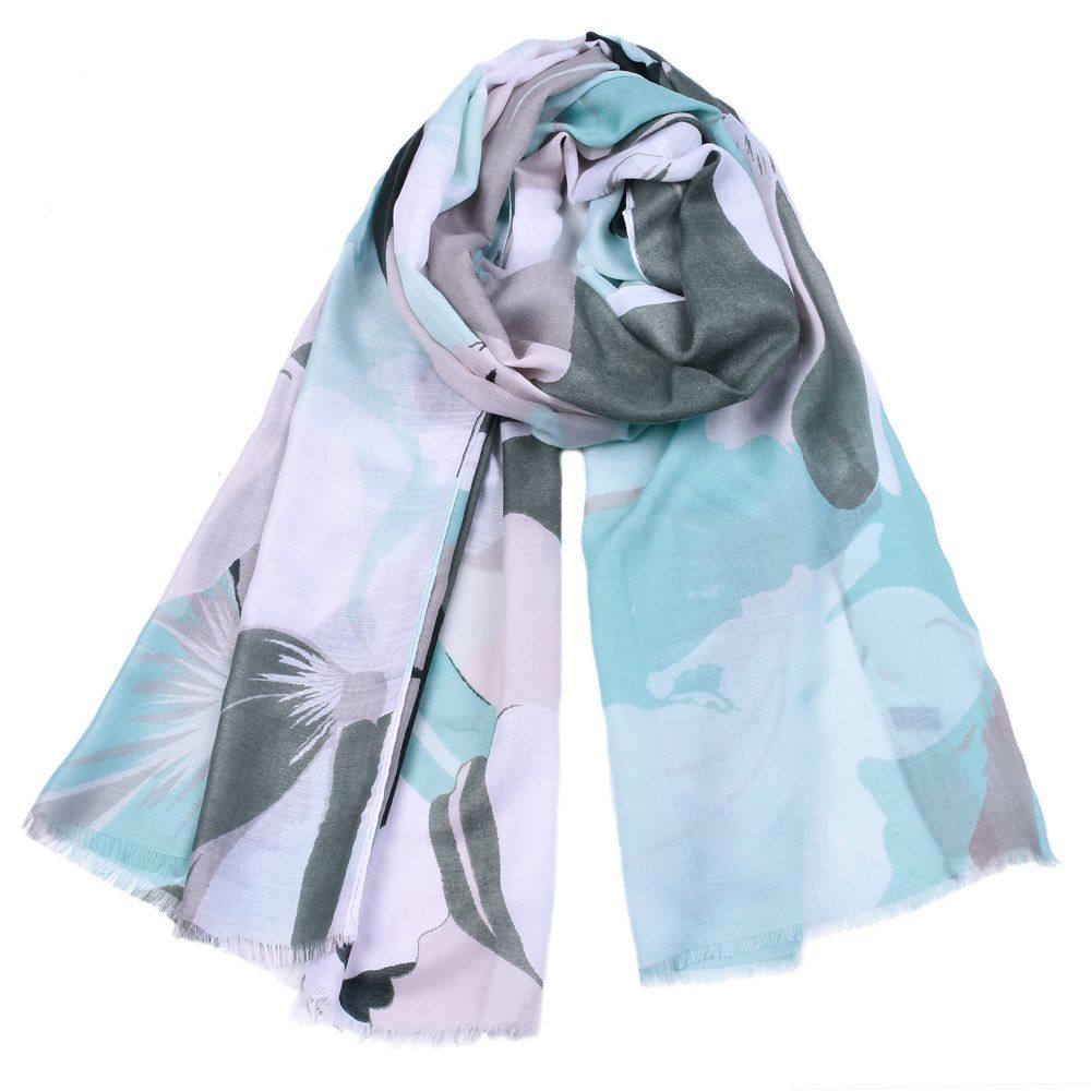 

Women Fashion Floral Printed Stain Scarves and Shawls Oversized, Aquamarine