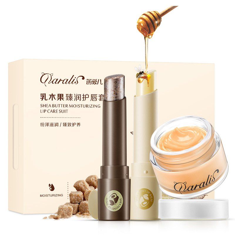 

Daralis 3pcs Lip Care Set Shea Butter Deep Nourishing Exfoliator Mask Balm Gift, Blanched almond