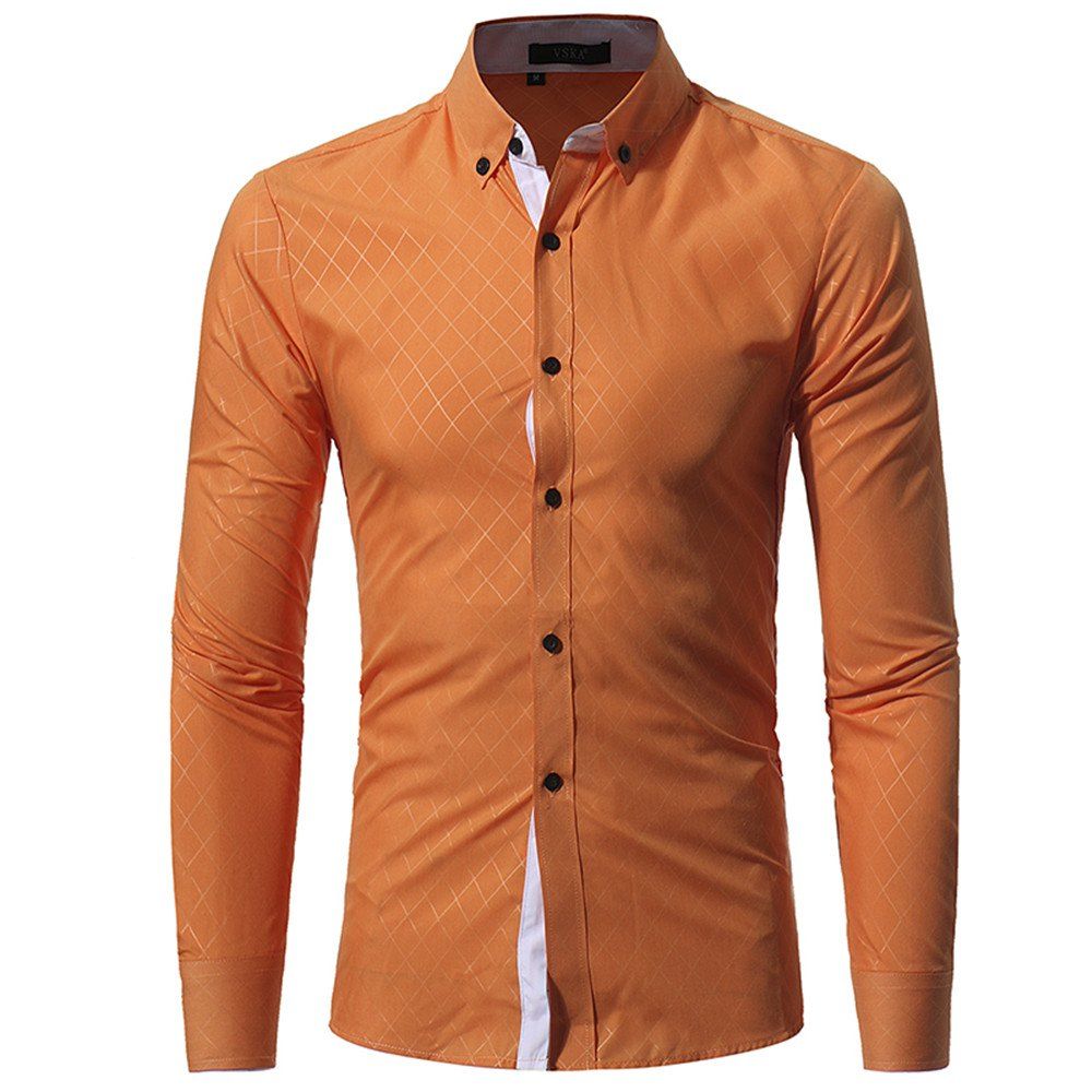 

New Umber Lingge Men's Casual Slim Shirt, Orange