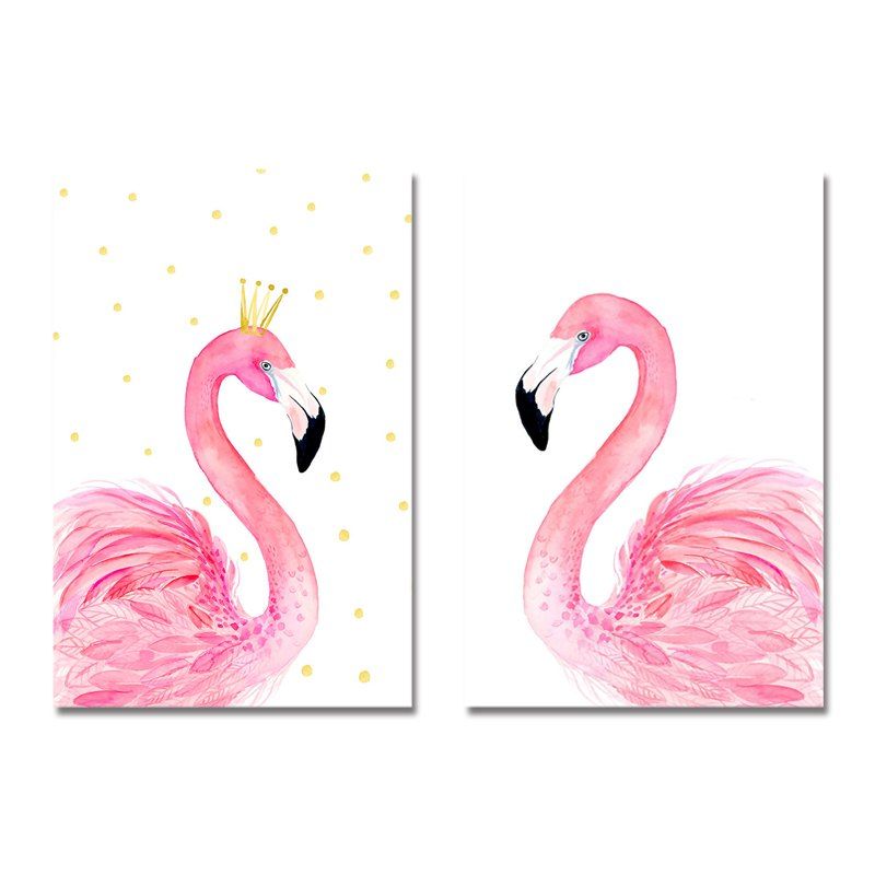 

42-XDZS - 252-254 2PCS Romantic Pink Flamingo Print Art, Multi
