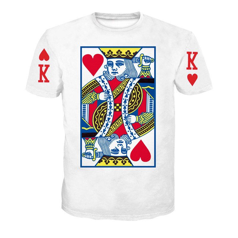 

3D Poker Print Men's Casual Short Sleeve Graphic T-shirt, White