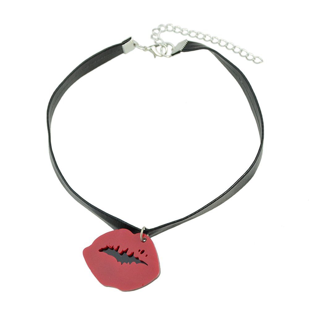 

Acrylic Mouth Pattern Pendant Necklace, Love red