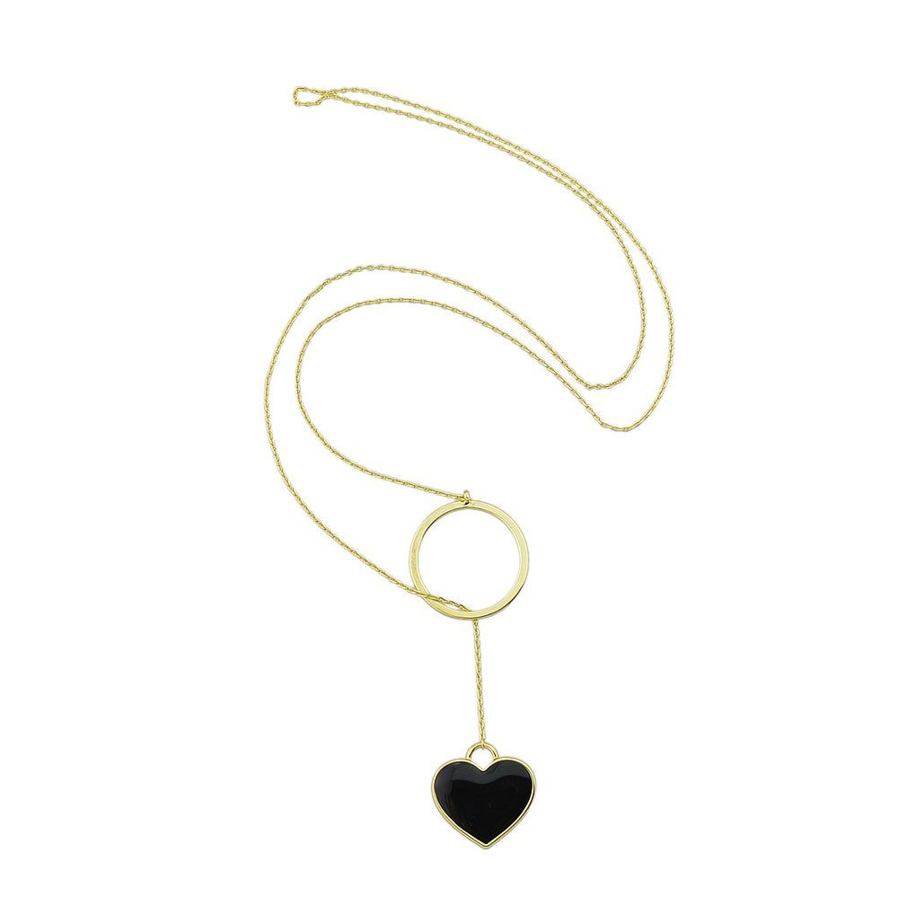 

Enamel Heart Circle Pendant Necklace, Black