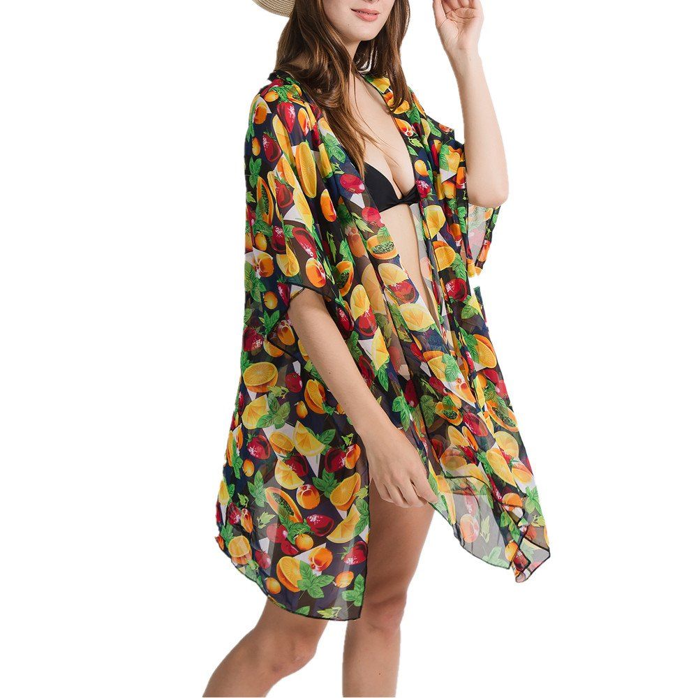 

Women Beach Summer Floral Bikini Scarves Shawls Chiffon Swimsuits, Black