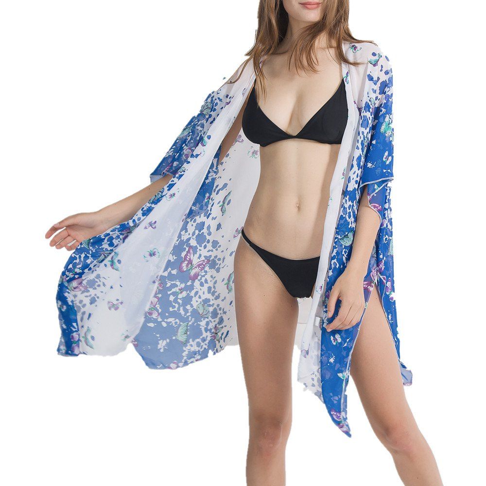 

Women Cardigan Blouse Bikini Swimwear Kimono Scarves Shawls Beach Dress, Blue