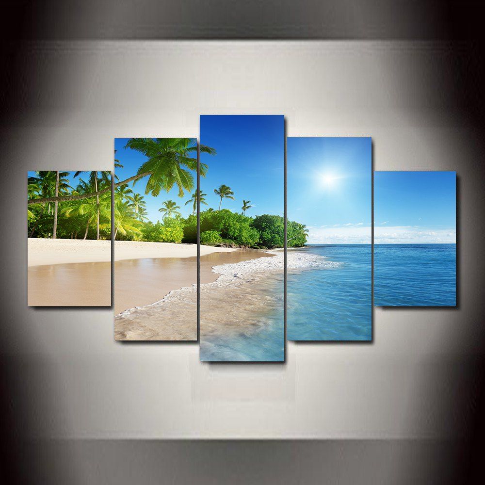 

Blue Sky and Water Frameless Printed Canvas Art Print 5PCS, Multi-a