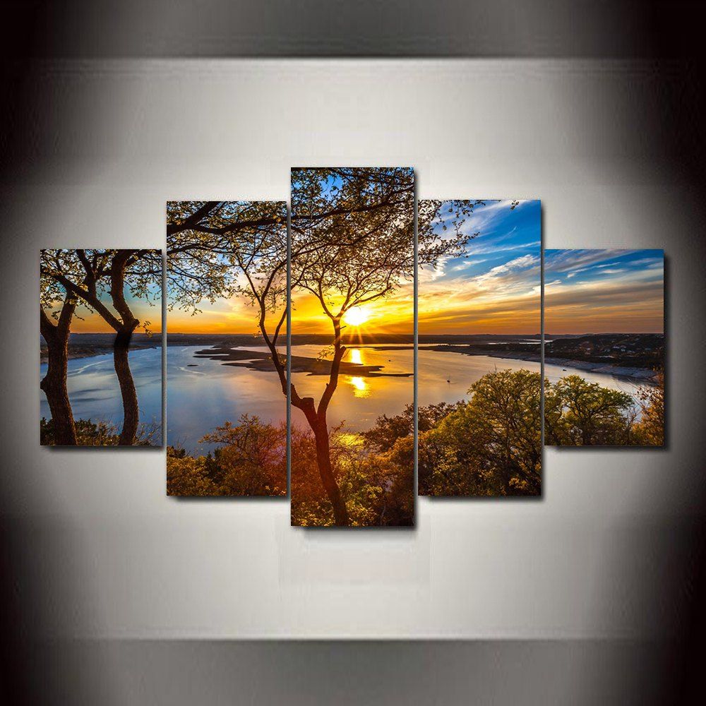 

Waterside Sunset Frameless Printed Canvas Art Print 5PCS, Multi-a