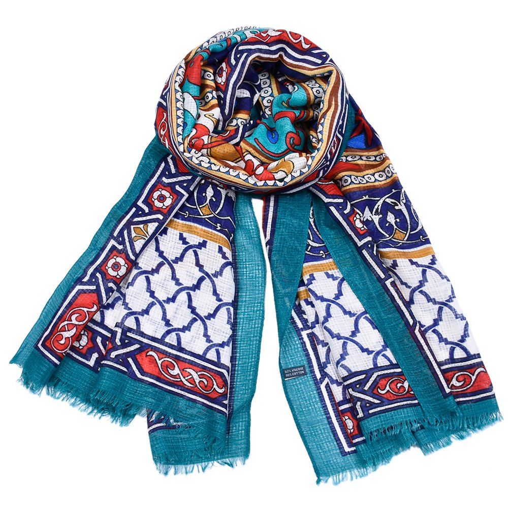 

Ethnic Totem Print Stoles Bandana Designer Scarf Beach Blanket, Dark turquoise