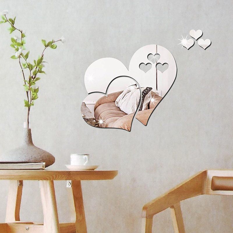 

Three-dimensional Stereoscopic Heart-Shaped Wall Decal Sticker, Silver