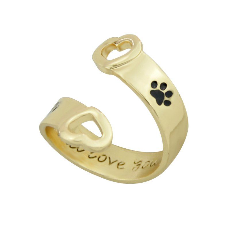 

Black Paw and Letter Geometric Finger Ring, Gold