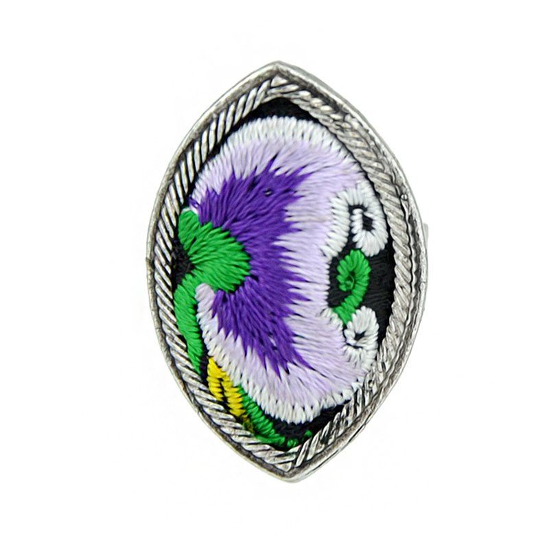 

Handmade Flower Pattern Colorful Embroidery Geometric Rings, Multi-b