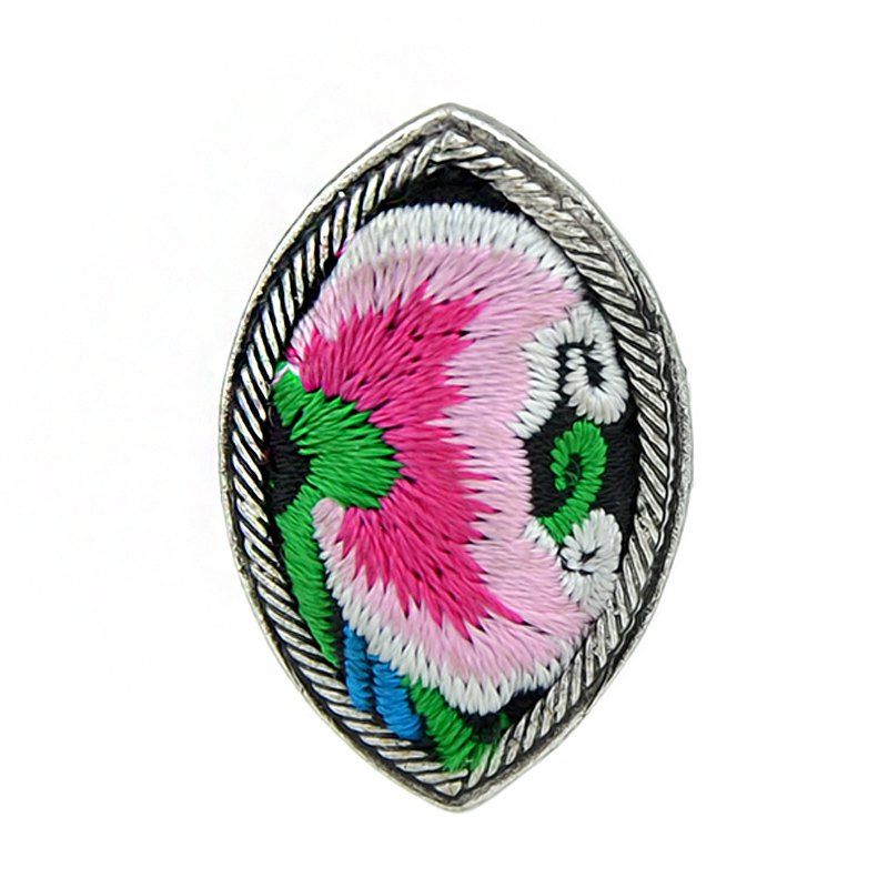 

Handmade Flower Pattern Colorful Embroidery Geometric Rings, Multi-c