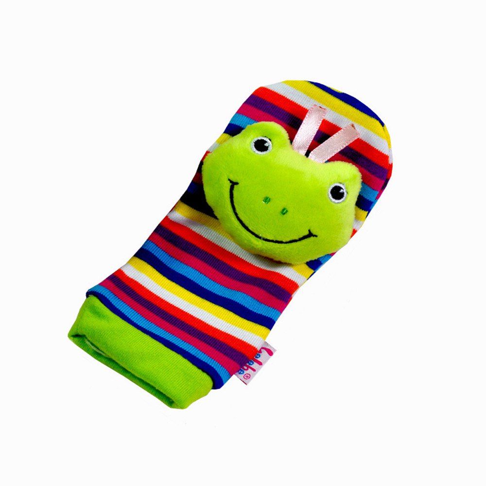 

Creative Lovely Animal Pattern Striped Sock Design Rattles and Teether, Frog green
