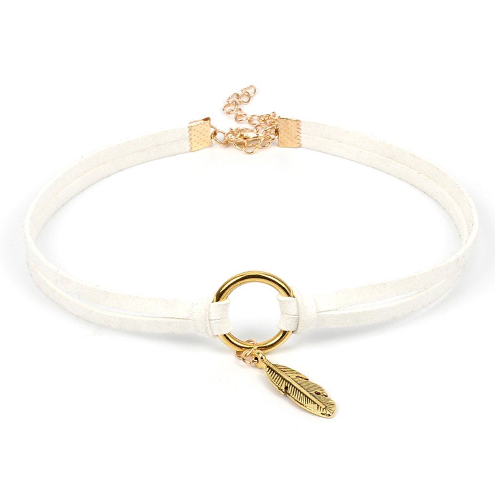 

Geometric Circle of Korean Cashmere Feather Choker Double Necklace, Milk white