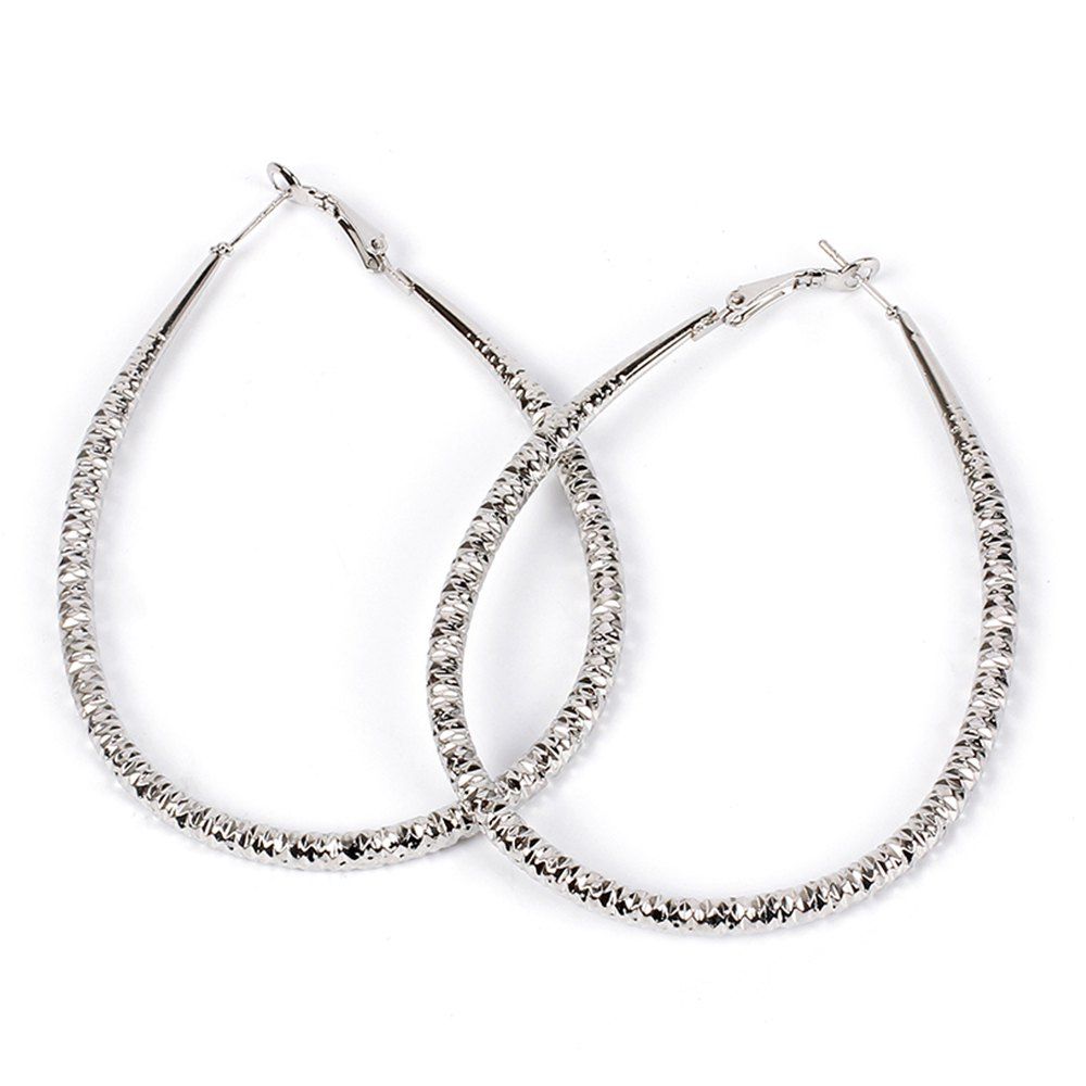 

Female Ear Ring Geometry Big Circle Embossing Water Droplet Personality, Silver