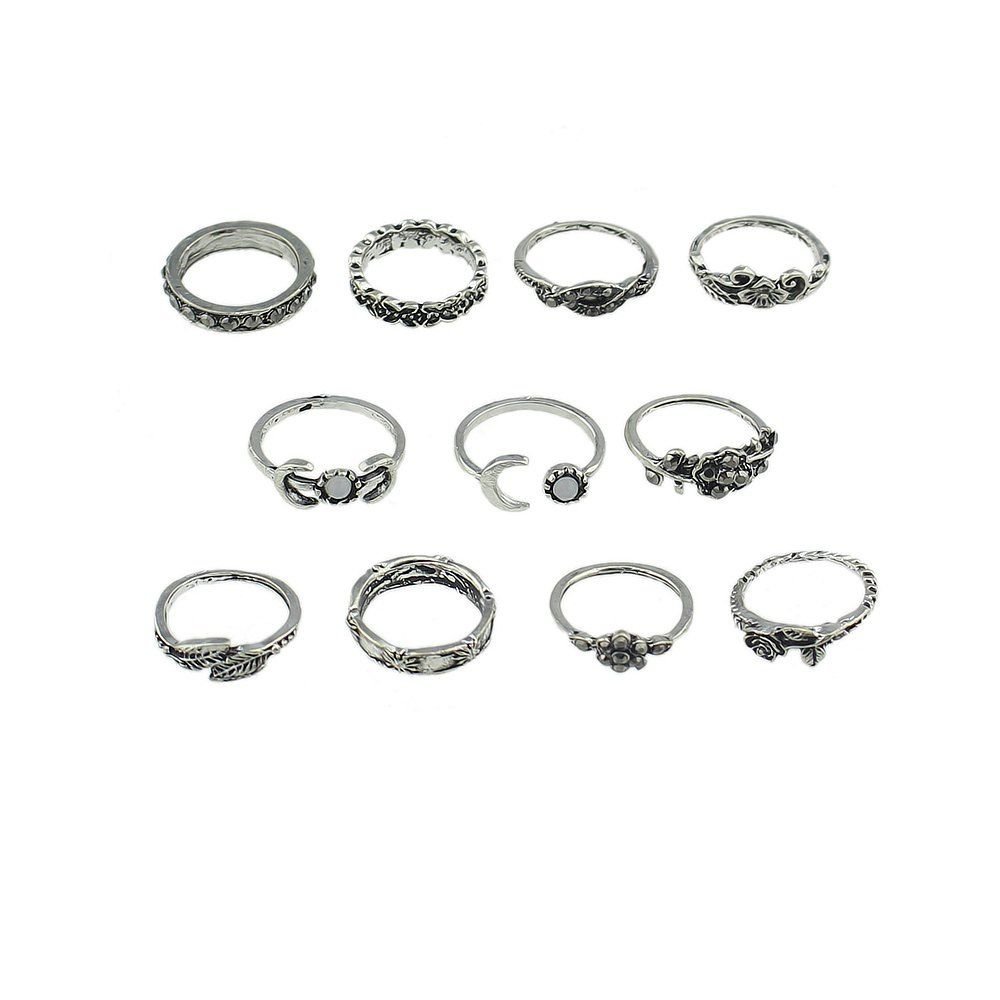 

11 Pcs Flower Leaf Knuckle Rings For Women, Silver