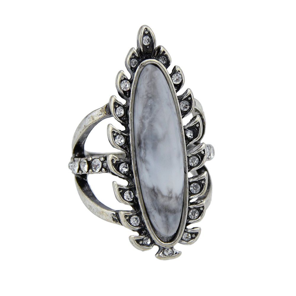 

Antique Silver Color with Rhinestone Geometric Ring