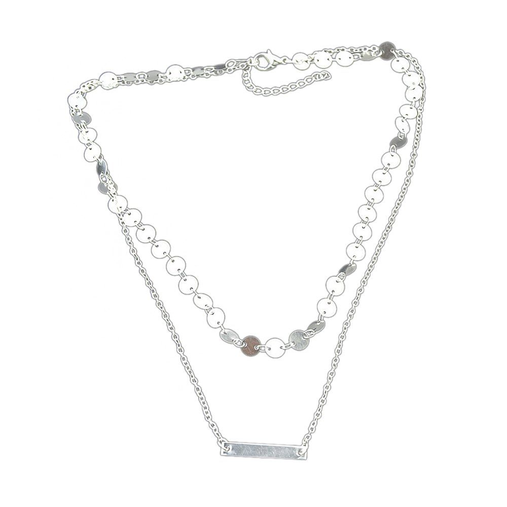 

Double-layer Chain Sequins Necklace, Silver