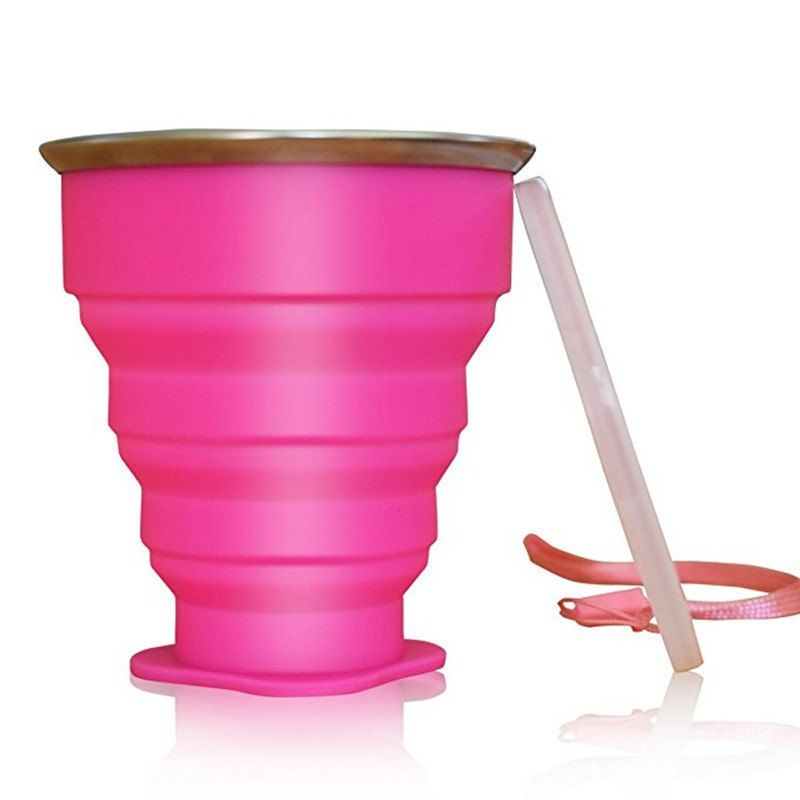 

Collapsible Travel Mug Silicone Unique Camping Gear Supplies Accessor, Hot pink