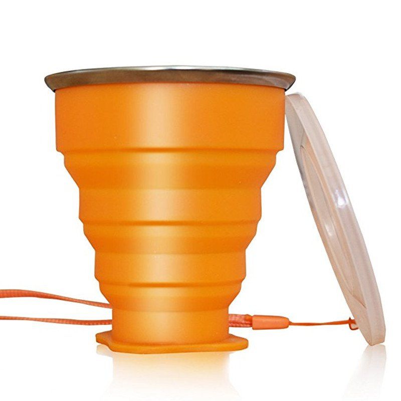 

Collapsible Travel Mug Silicone Unique Camping Gear Supplies Accessor, Orange